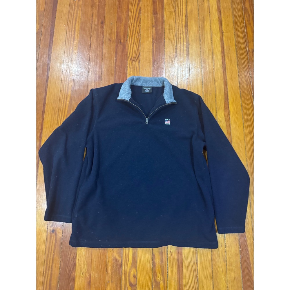 Polo Jeans Co Ralph Lauren Mens Large Navy Blue Quarter Zip Fleece Pullover